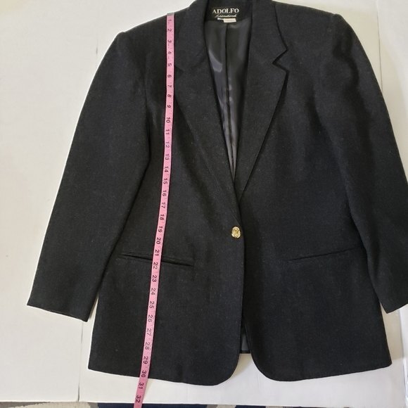 Adolfo International Blazer Black 100% Wool Classic Lined Gold-toned Button sz10 - Picture 9 of 10
